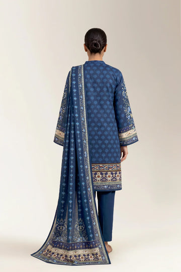 Printed Lawn-Navy Blue Unstitched 3PC