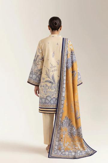 Printed Lawn-Beige Unstitched 3PC