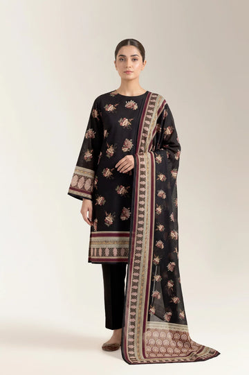 Printed Lawn-Black Unstitched 3PC