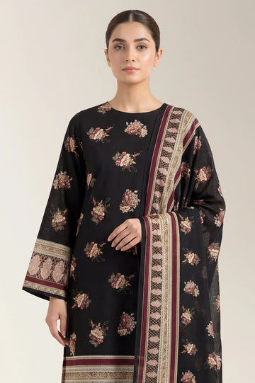 Printed Lawn-Black Unstitched 3PC