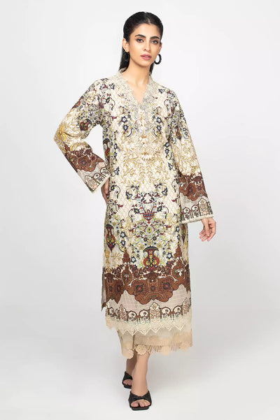 Beige Khaddar Printed 1PC Unstitched Kurti From Diners