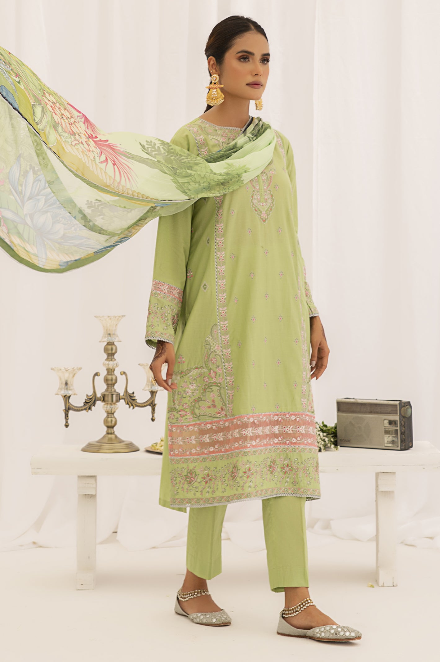 3PC Unstitched Embroidered Printed Suit From Diners