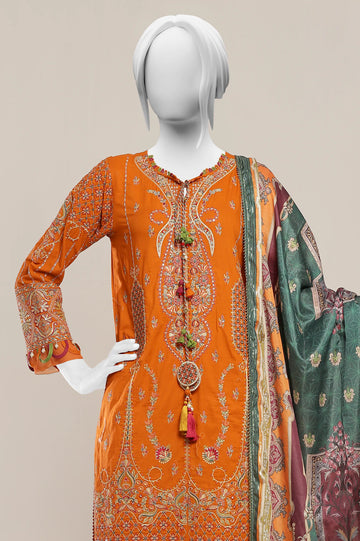 Rust Embroidered 3PC Unstitched