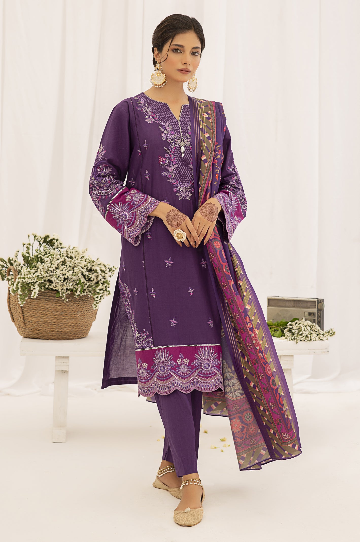 3PC Unstitched Embroidered Printed Suit From Diners