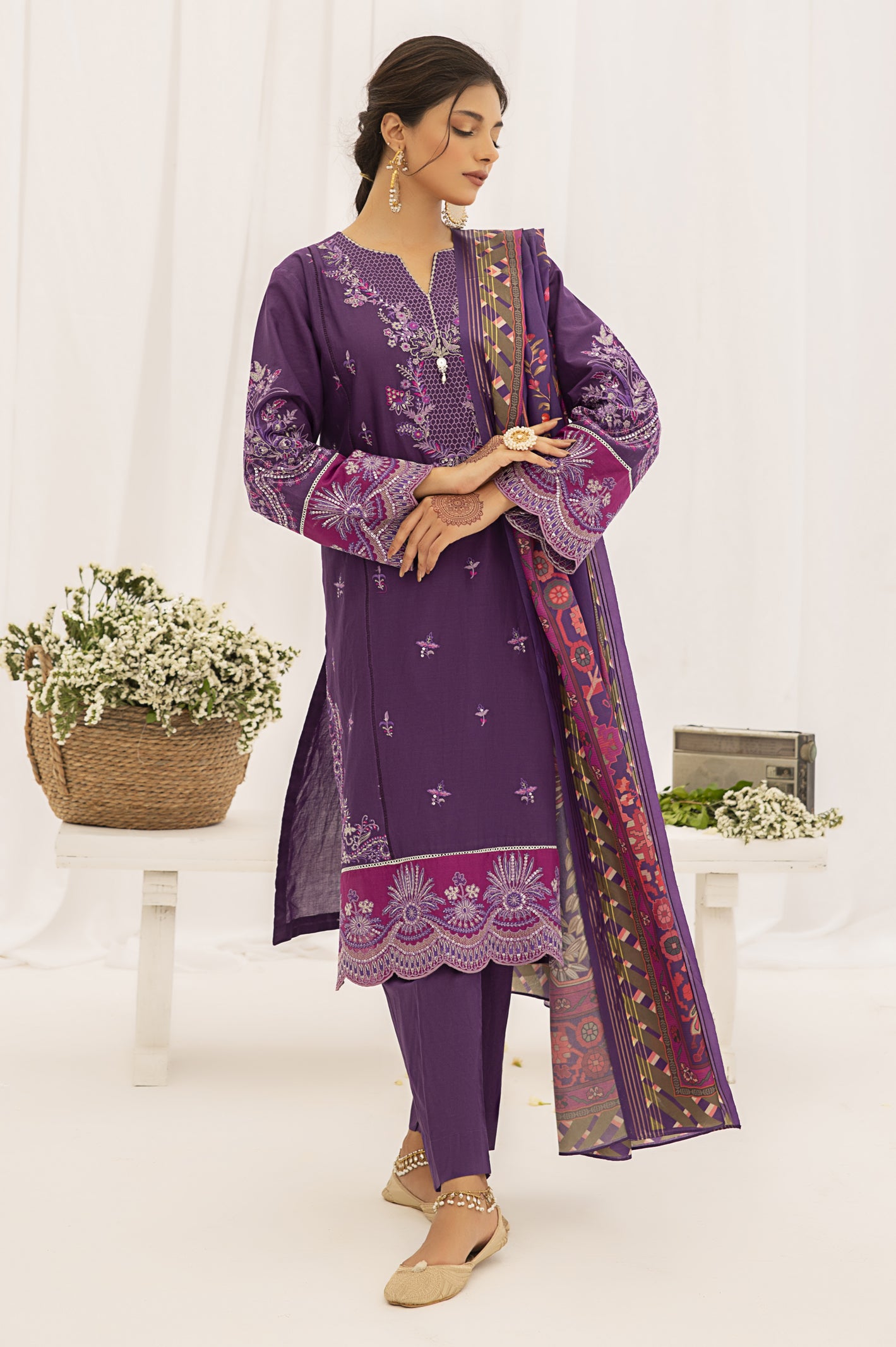 3PC Unstitched Embroidered Printed Suit From Diners