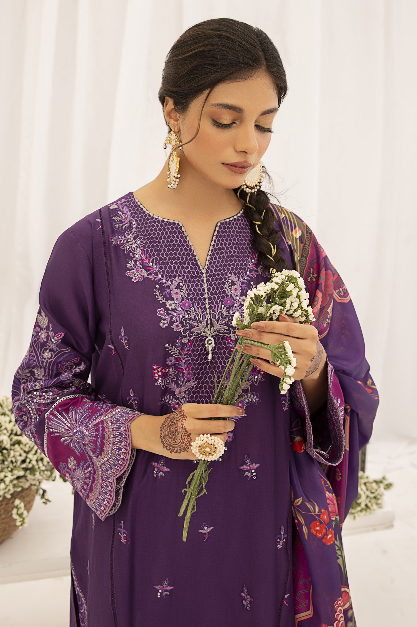 3PC Unstitched Embroidered Printed Suit From Diners