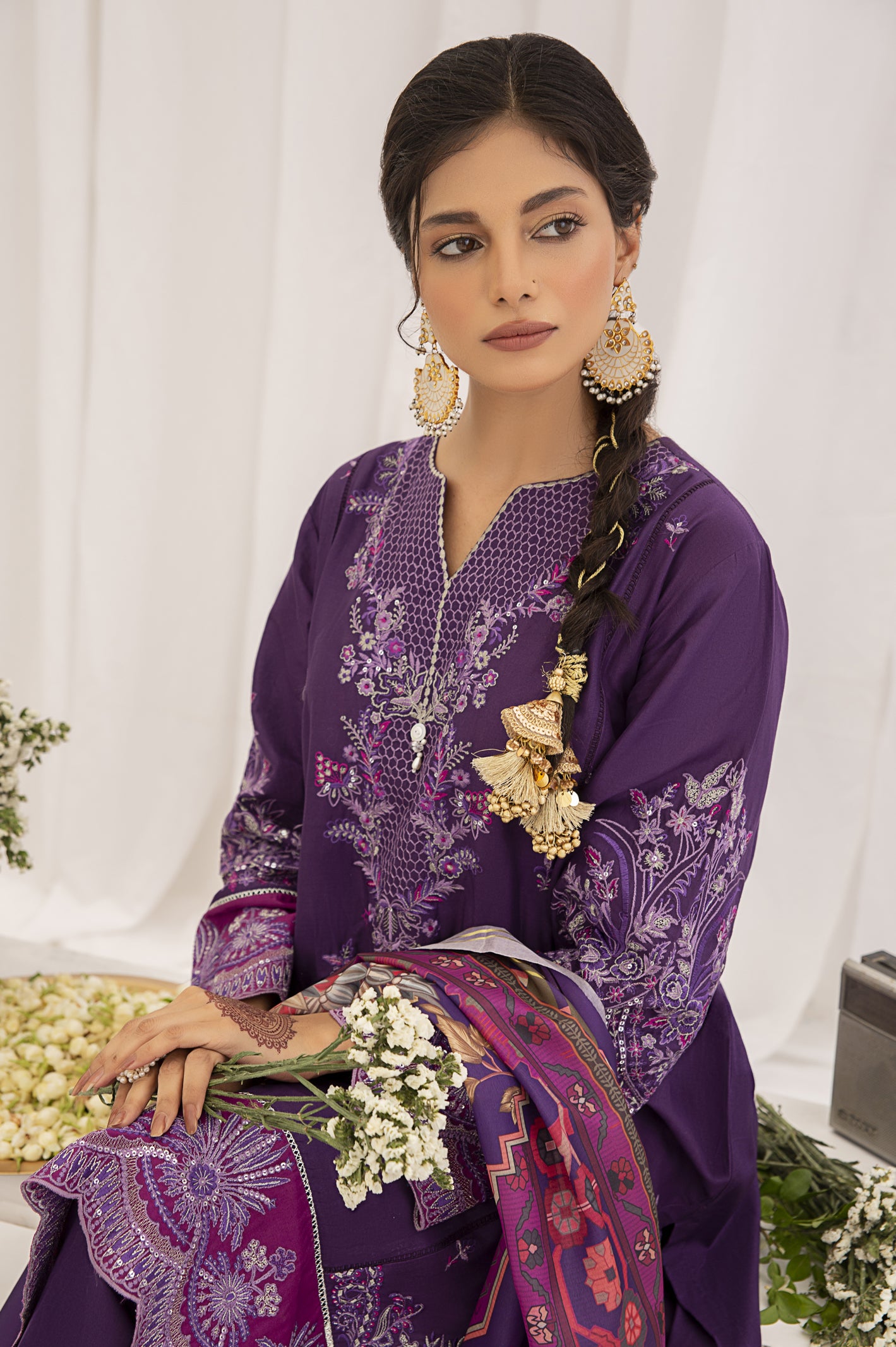 3PC Unstitched Embroidered Printed Suit From Diners