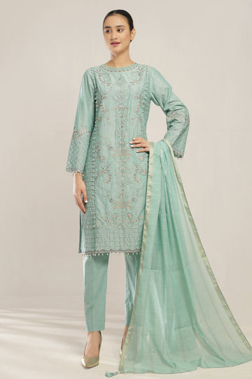 3PC Unstitched Embroidered