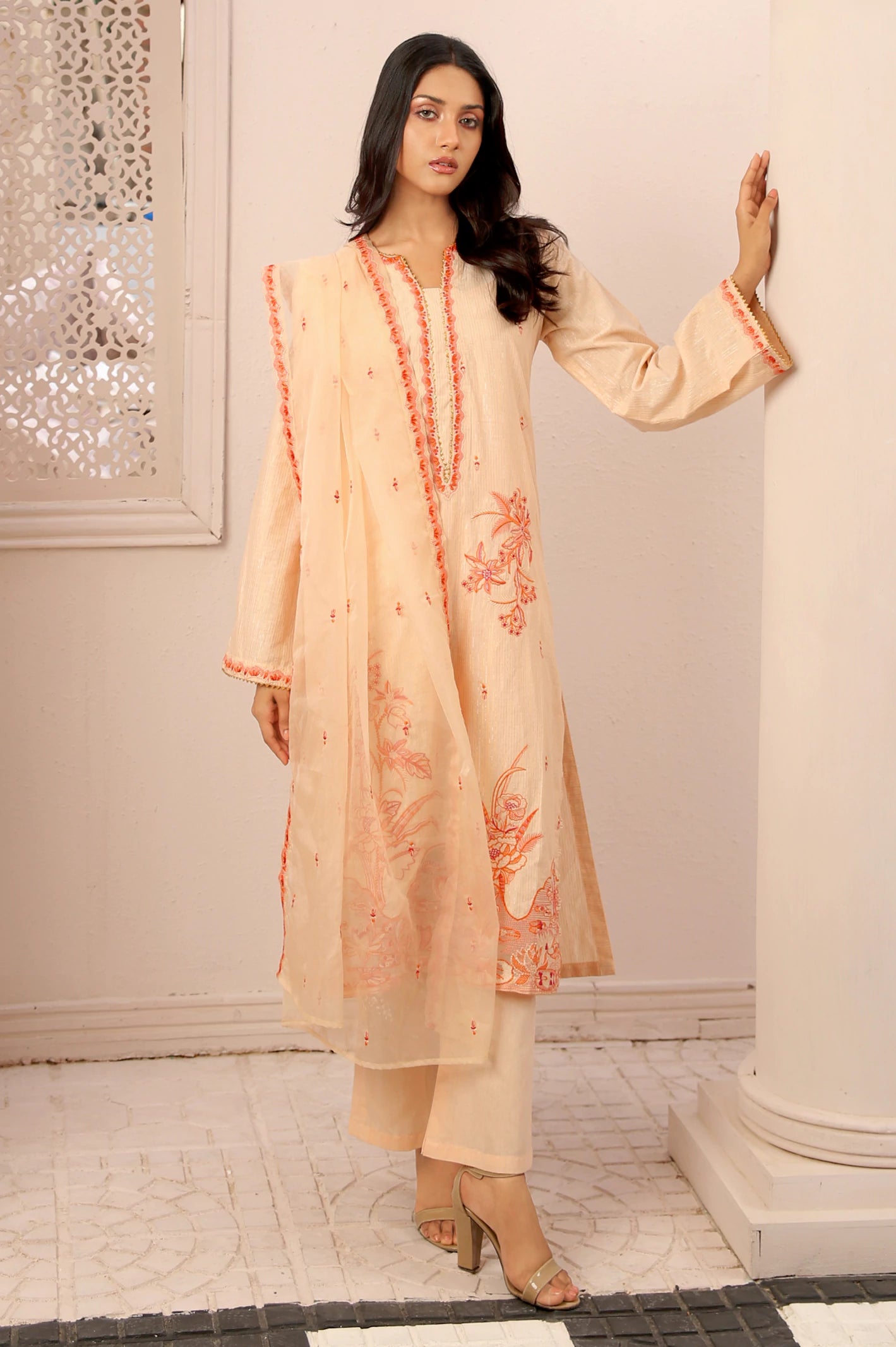 3PC Unstitched Lurex Embroidered Suit From Diners