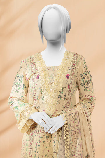 Beige Printed 3PC Unstitched