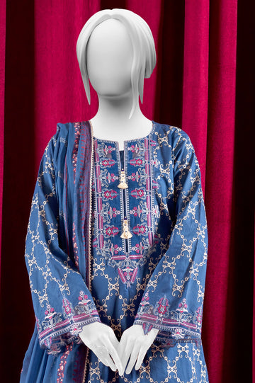 Blue Embroidered 3PC Unstitched