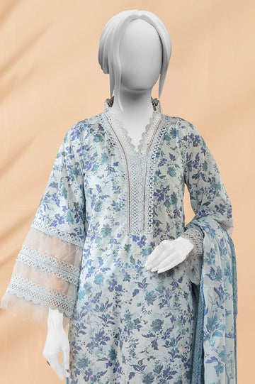 Sky Blue Printed Embroidered 3PC Unstitched