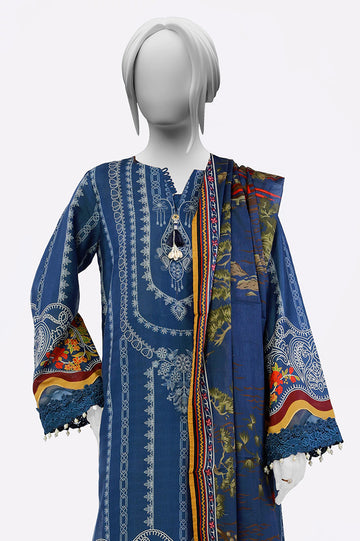 Navy Blue Digital Print 3PC Unstitched