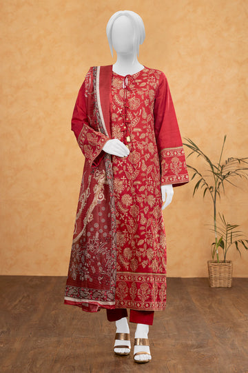 Red Embroidered 3PC Unstitched