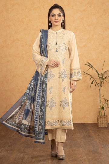Beige Embroidered 3PC Unstitched