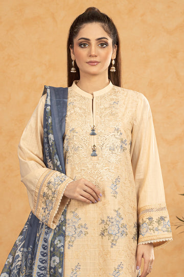 Beige Embroidered 3PC Unstitched