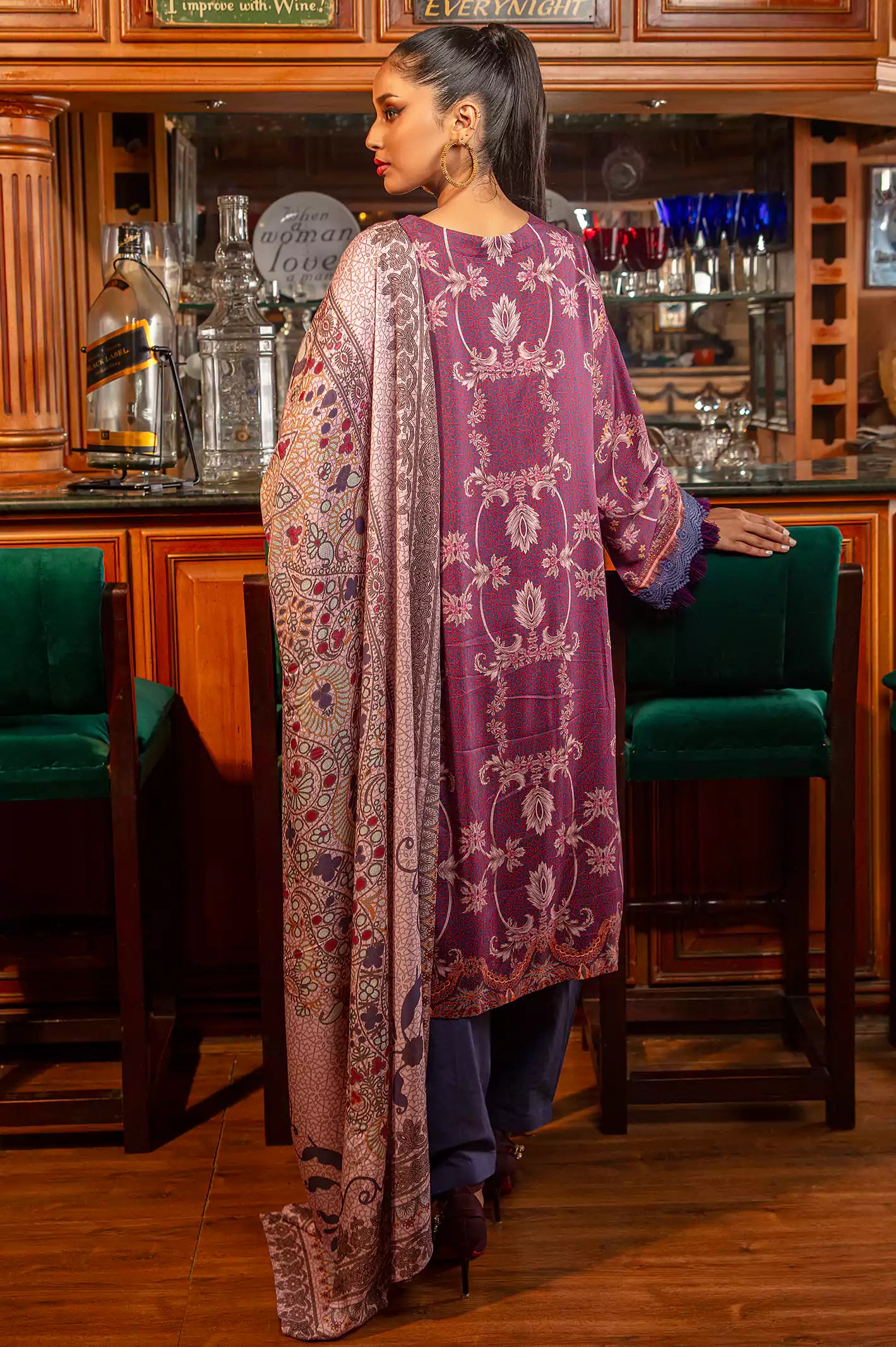 Purple Viscose Digital Printed 3PC Unstitched Suit From Diners