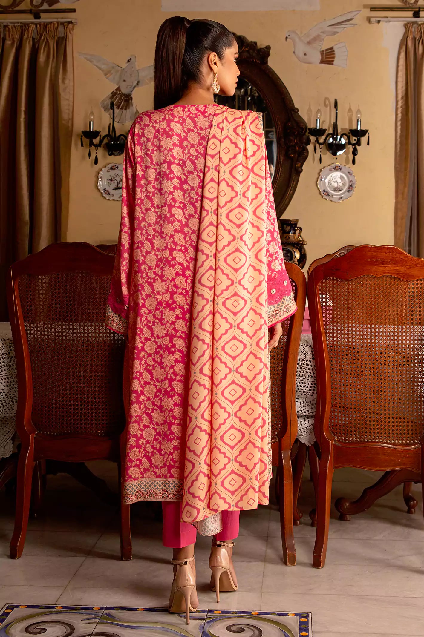 Pink Viscose Digital Printed 3PC Unstitched Suit From Diners