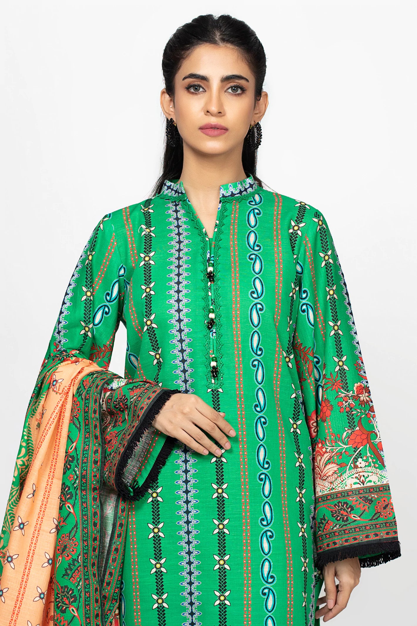Green Khaddar Printed 3PC Unstitched Suit From Diners