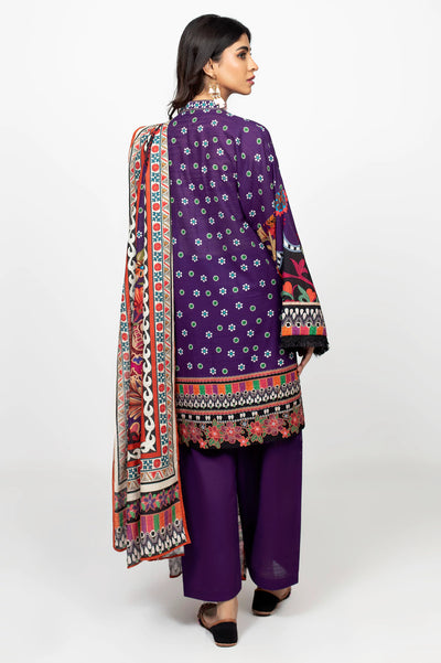 Purple Khaddar Printed 3PC Unstitched Suit From Diners
