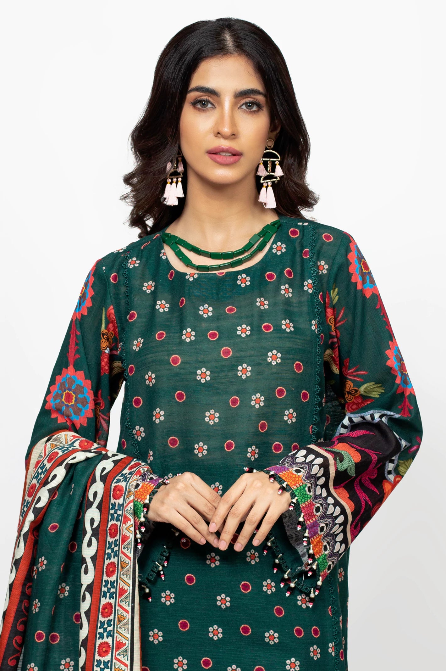 Green Khaddar Printed 3PC Unstitched Suit From Diners