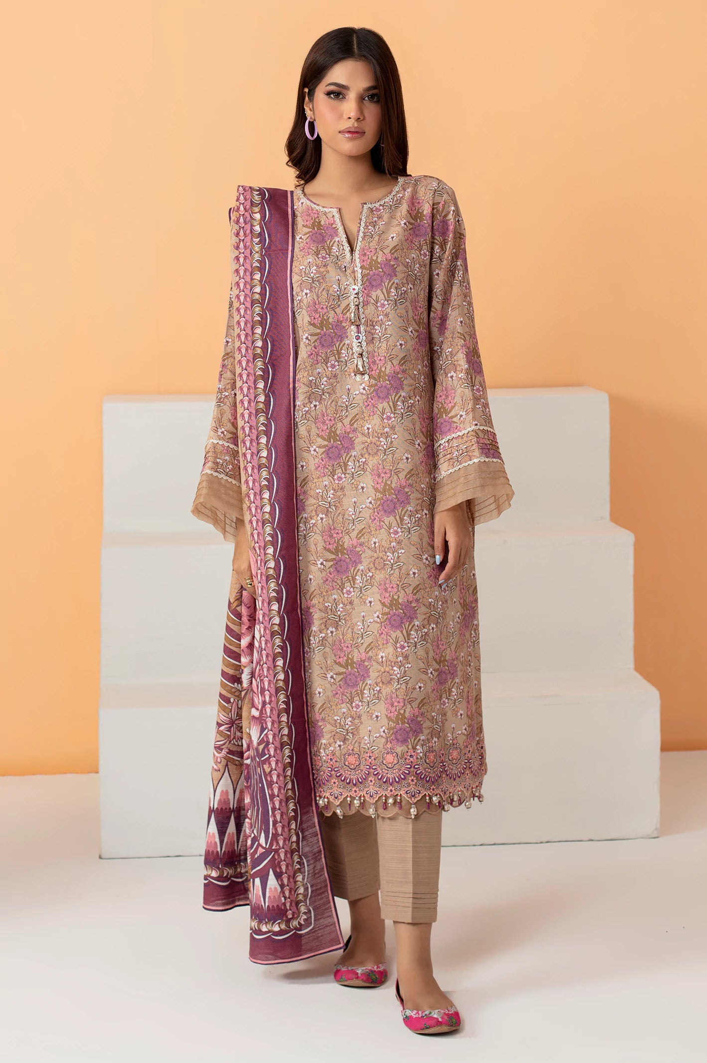 Brown Khaddar Printed 3PC Unstitched Suit From Diners