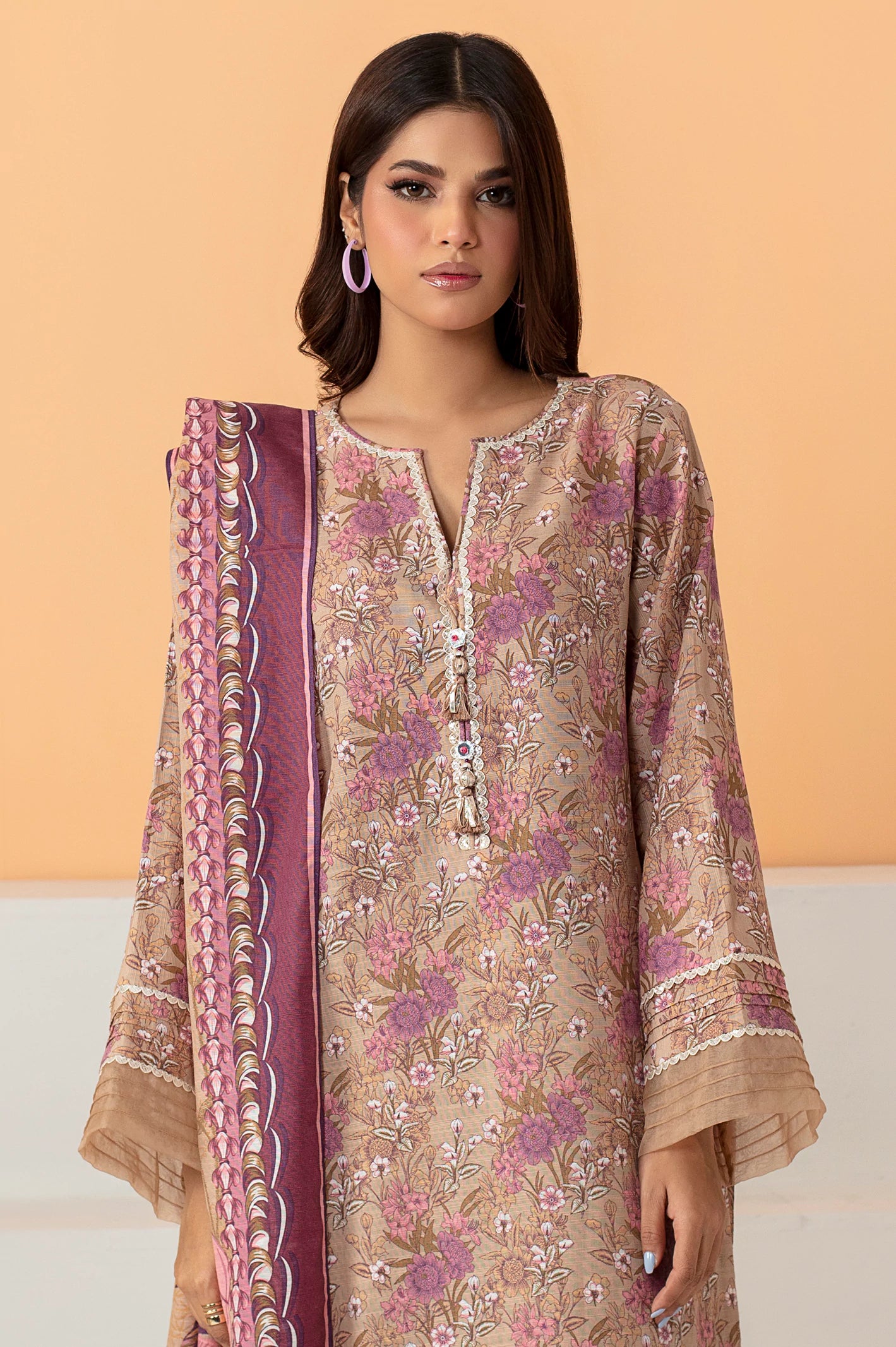 Brown Khaddar Printed 3PC Unstitched Suit From Diners