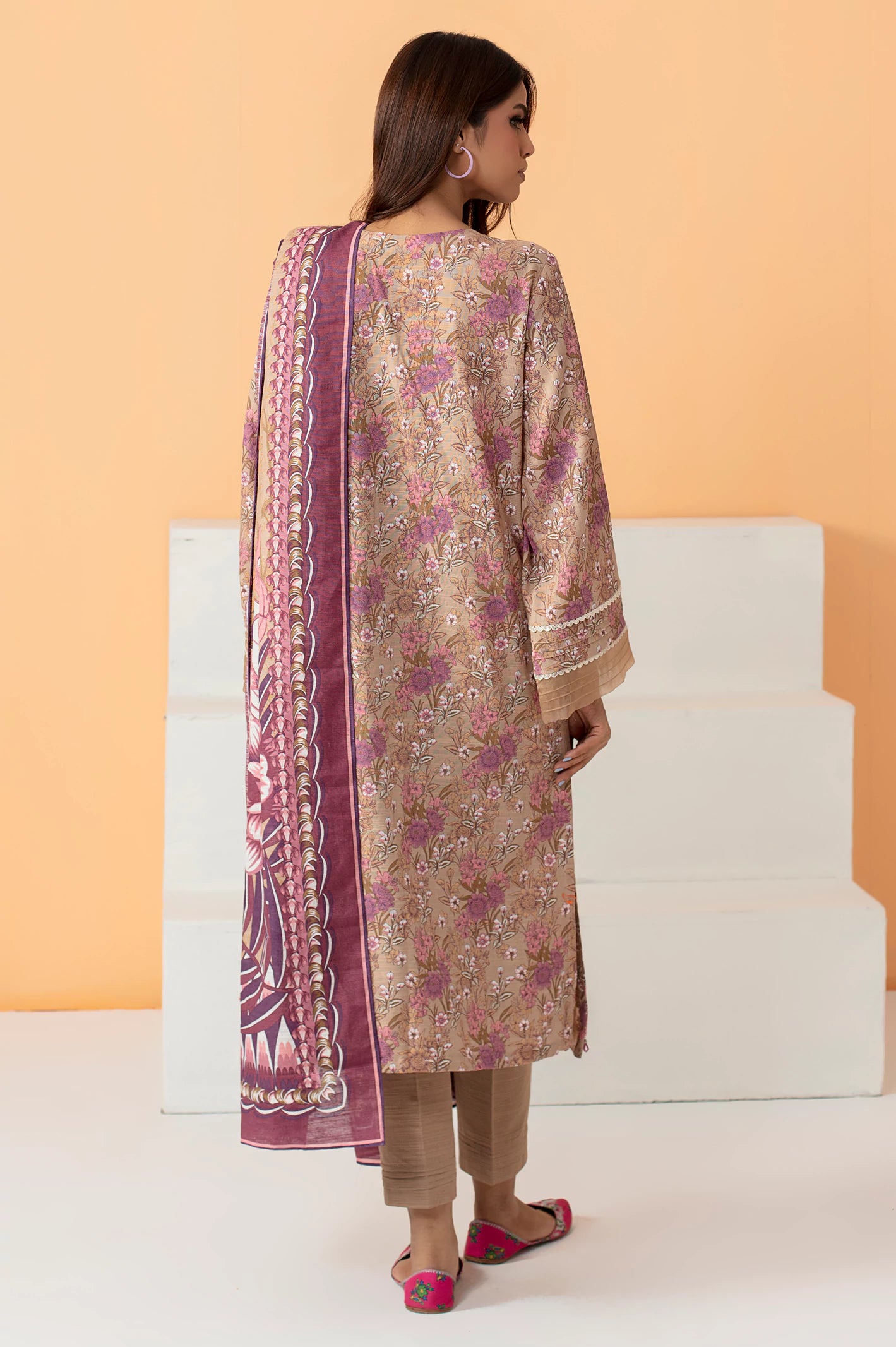 Brown Khaddar Printed 3PC Unstitched Suit From Diners