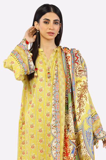 Mustard Printed 3PC Unstitched