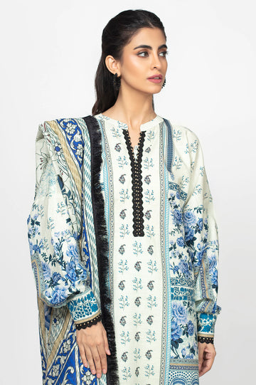 Beige Khaddar Printed 3PC Unstitched Suit From Diners