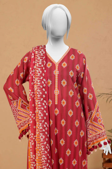 Red Printed 3PC Unstitched