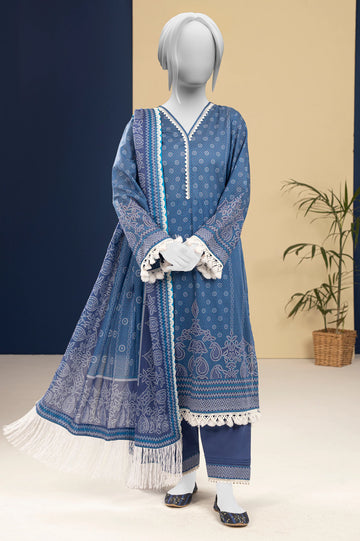 Navy Blue Printed 3PC Unstitched