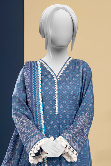 Navy Blue Printed 3PC Unstitched