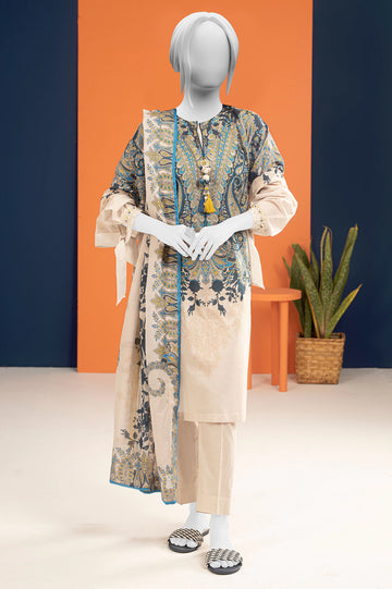 Blue Printed 3PC Unstitched