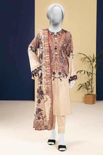 Dark Beige Printed 3PC Unstitched