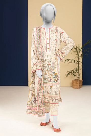 Cream Printed 3PC Unstitched