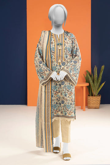 Light Beige Printed 3PC Unstitched