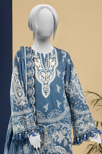 Blue Printed 3PC Unstitched