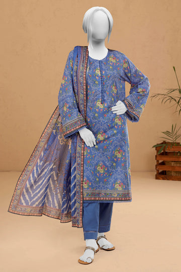 Blue Printed 3PC Unstitched