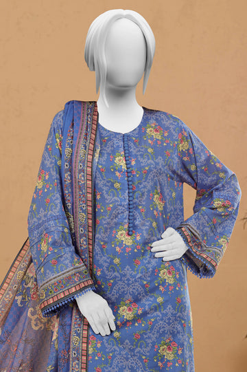 Blue Printed 3PC Unstitched