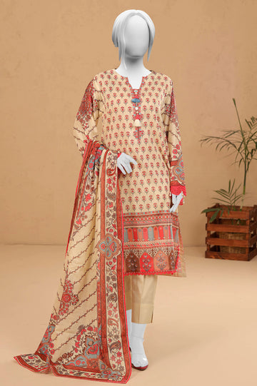 Cream Printed 3PC Unstitched