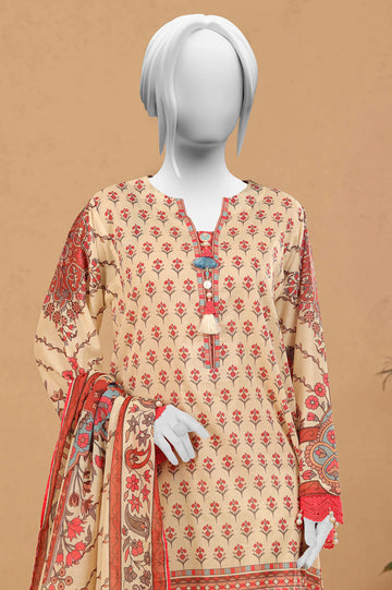 Cream Printed 3PC Unstitched