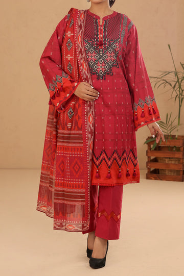 Red Printed 3PC Unstitched