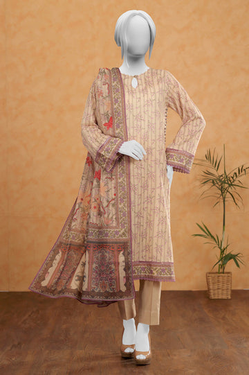 Cream Printed 3PC Unstitched