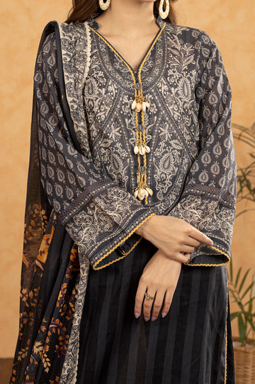 Dark Grey Printed 3PC Unstitched