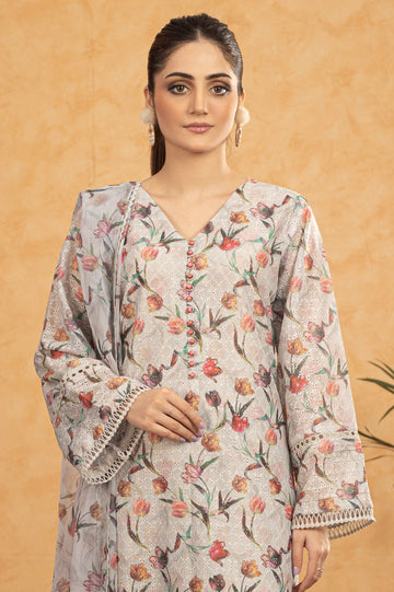 Light Beige Shiffli Printed 3PC Unstitched