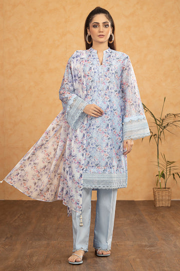 Light Blue Shiffli Printed 3PC Unstitched