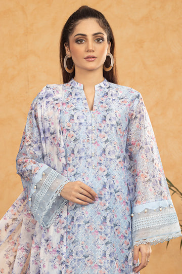 Light Blue Shiffli Printed 3PC Unstitched