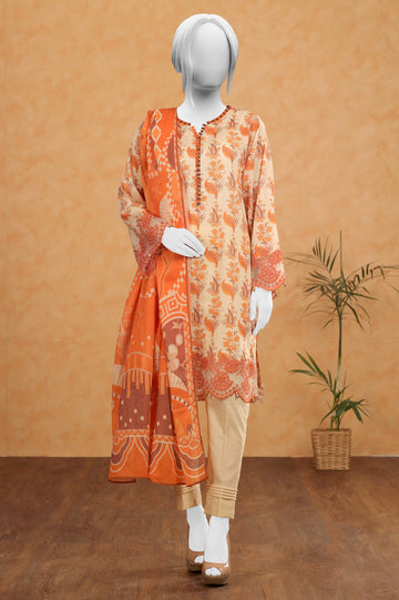 Orange Printed 3PC Unstitched