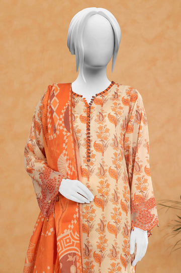 Orange Printed 3PC Unstitched